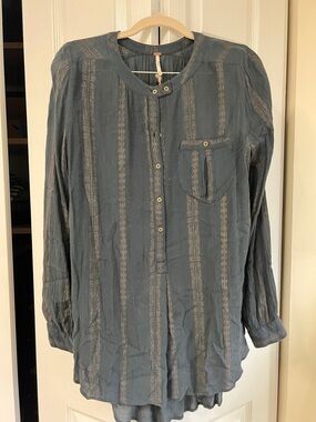 Free People Boho Peasant Blouse Button Front Tunic Top medium